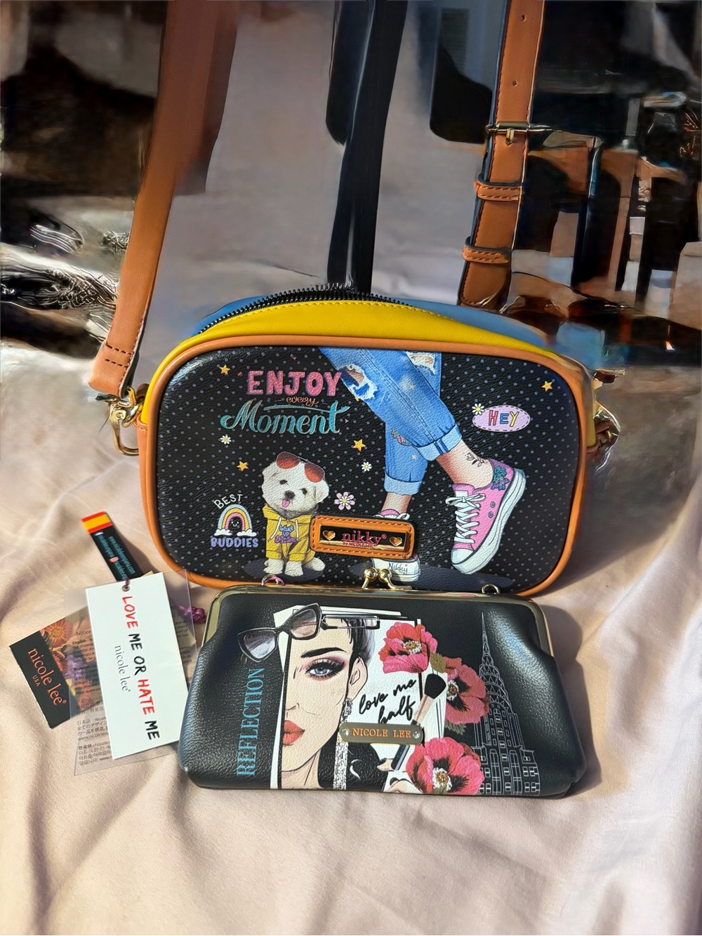 Nicole Lee ENJOY Moment Crossbody Bag - Black, Yellow, Brown, Pink, Blue